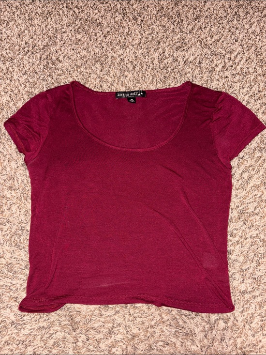 living doll Tops - living doll Burgundy Scoop Neck Short Sleeve Crop Top